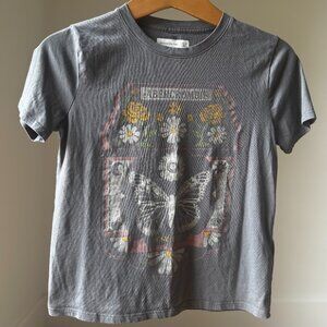 Abercrombie Kids Girls Tee 9/10 | Floral Butterfly Graphic | Charcoal Gray Paste